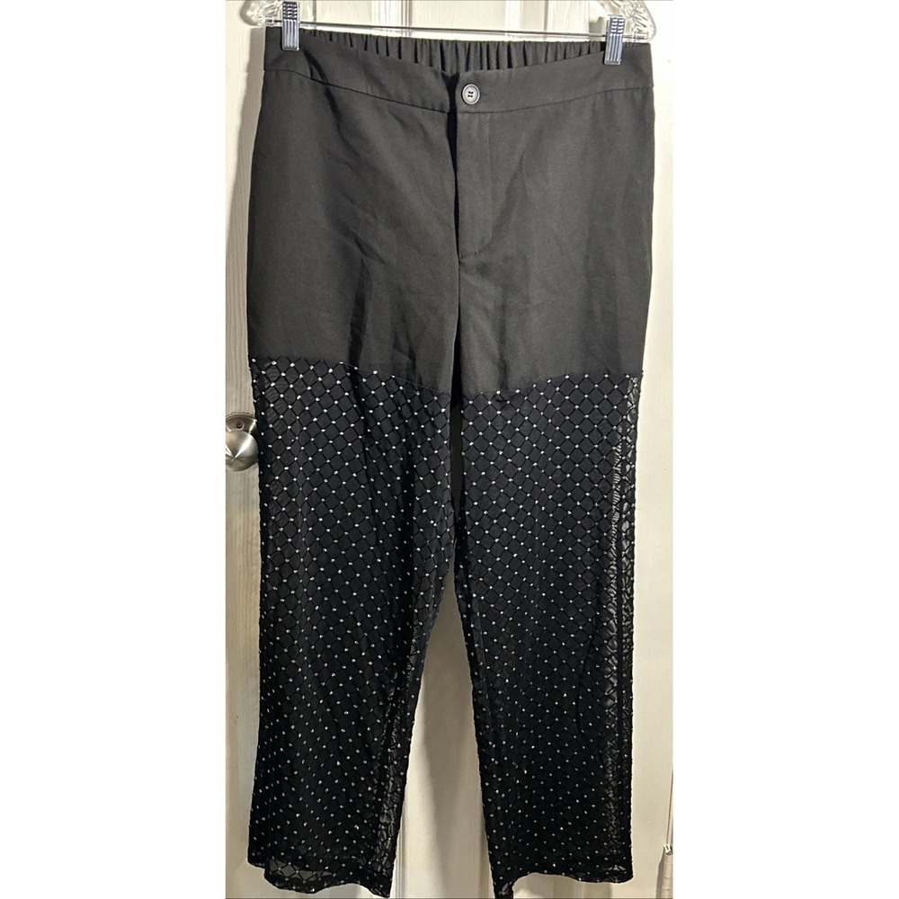 SHEIN Curve Black Sparkling Sheer Bling Pants‎ For Music Festival Club Size 0XL